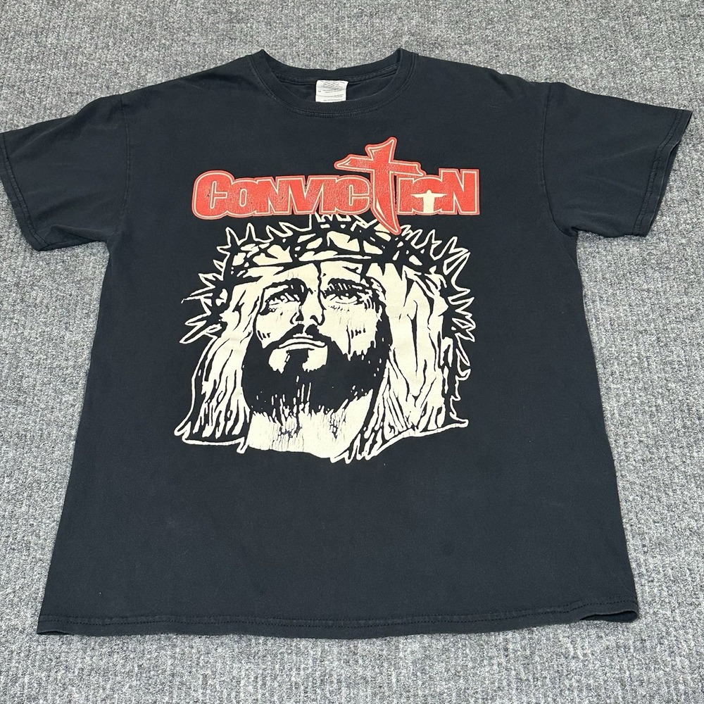 Vintage y2K‎ Streetwear Conviction Jesus Short Sleeve T-Shirt Size medium